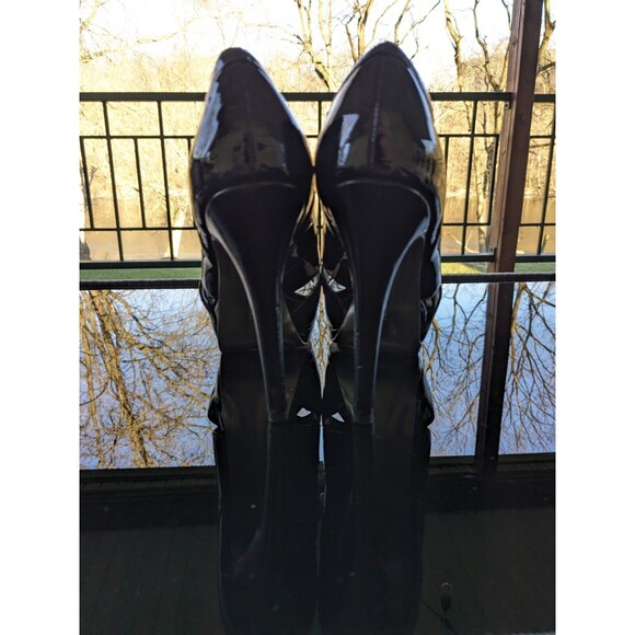 H by Halston Pumps Womens Sz 8.5 Black Patent Leather Platform Peeptoe Stilettos - Picture 14 of 16